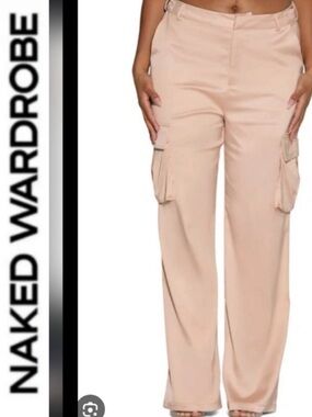 Naked Wardrobe 🤎🩷Extra Glossy Satin Cargo Pants